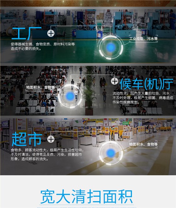 潔博士洗地機適用于超市、候車(chē)廳、工廠(chǎng)等場(chǎng)所